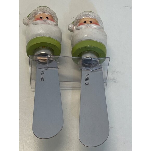 Cheese Spreaders Santa Claus Green/White 2Pc. NEW! - Picture 1 of 3